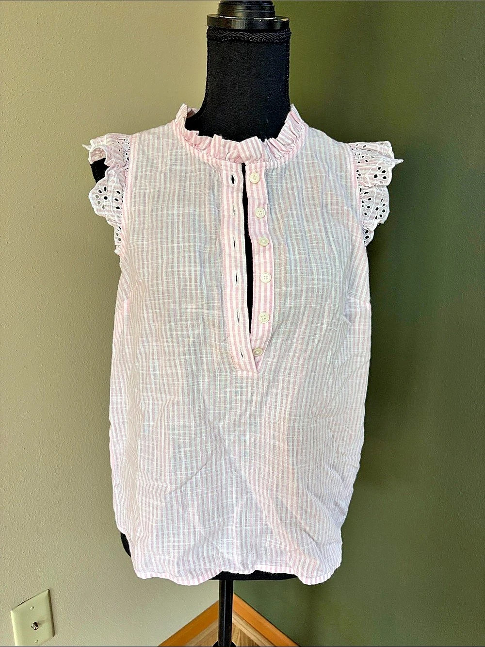 J.Crew Striped Ruffle-Front Flutter-Sleeve Top Pink & White
